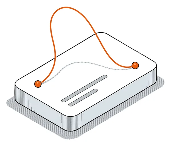 Une carte à plat ; le fil quitte la carte, fait une boucle et y revient.