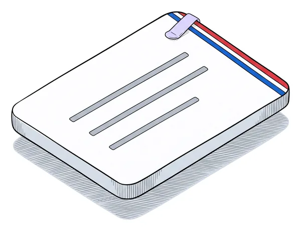 Une carte avec un mince bandeau bleu-blanc-rouge sur la tranche et une pince.