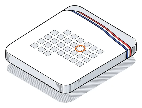 Une carte à grille de cases, une case cerclée, le tricolore sur la tranche.